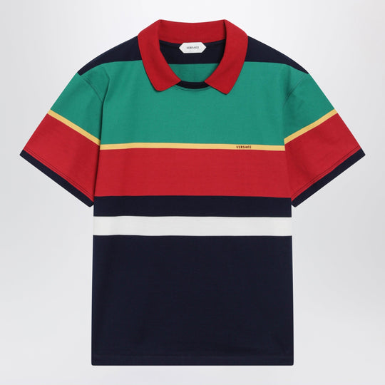 Color-Block Striped Cotton Polo T-Shirt