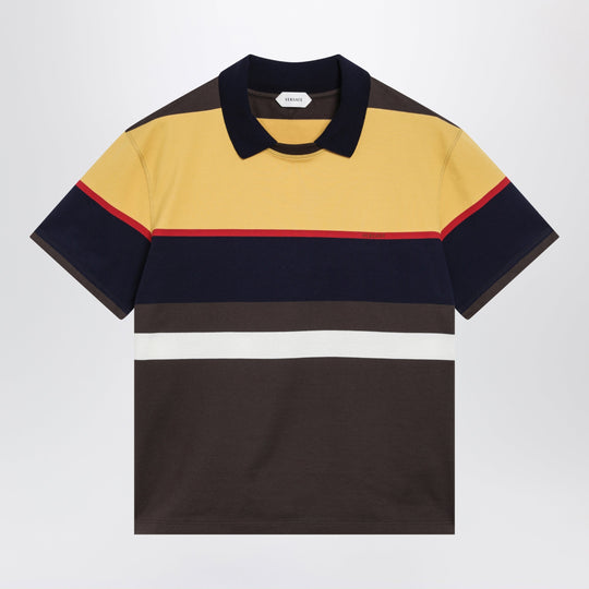 Color-Block Striped Cotton Polo T-Shirt