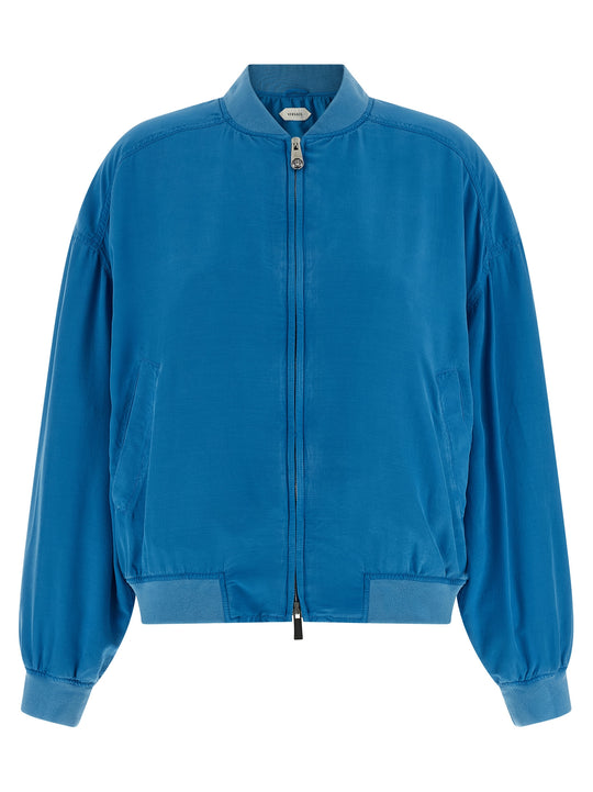 Silk Poplin Blouson Puffer Jackets Light Blue