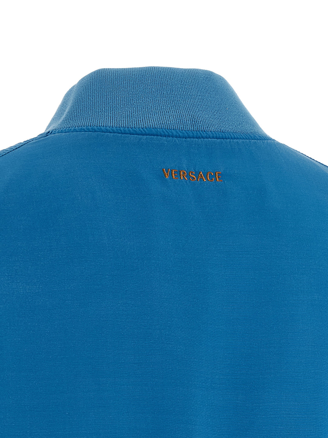 Versace Silk Poplin Blouson Puffer Jackets - Light Blue | 2724df35bc93c6932793600e63b6ccf36e5a4dd1