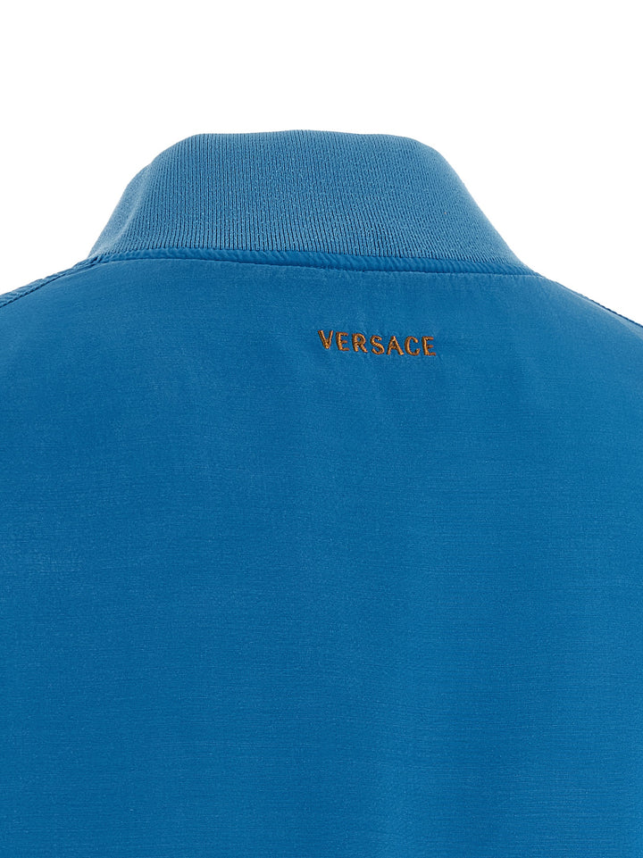 Versace Silk Poplin Blouson Puffer Jackets - Light Blue | 2724df35bc93c6932793600e63b6ccf36e5a4dd1