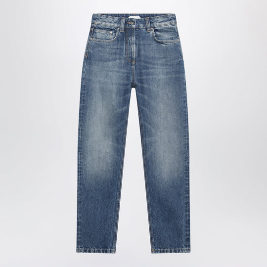 High-Waisted Straight-Leg Light Blue Cotton Jeans