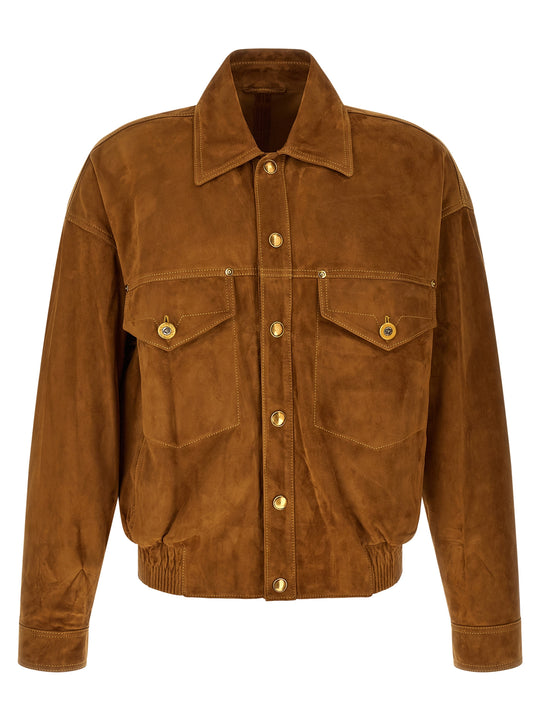 Suede Blouson Puffer Jackets Brown