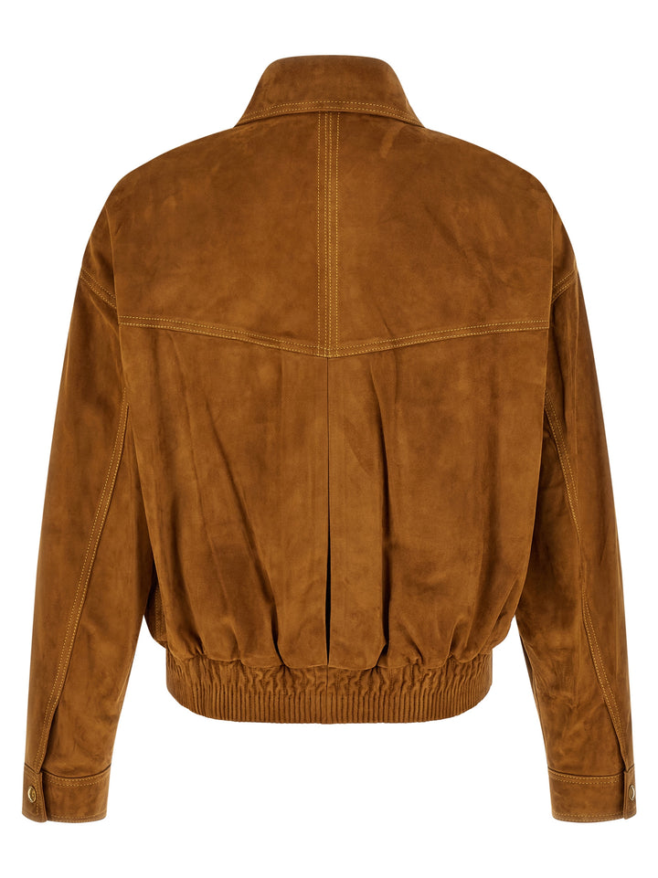 Versace Suede Blouson Puffer Jackets - Brown | 8711aca85b0fb69f3e1d77399f3ca02dd5051d85