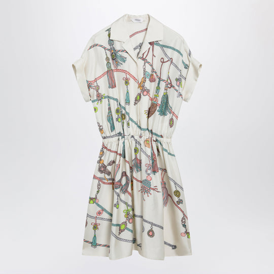 Printed Silk Twill Mini Shirt Dress In Ivory
