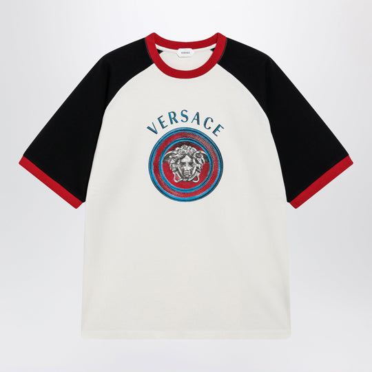 White/Black Cotton T-Shirt With Medusa Print