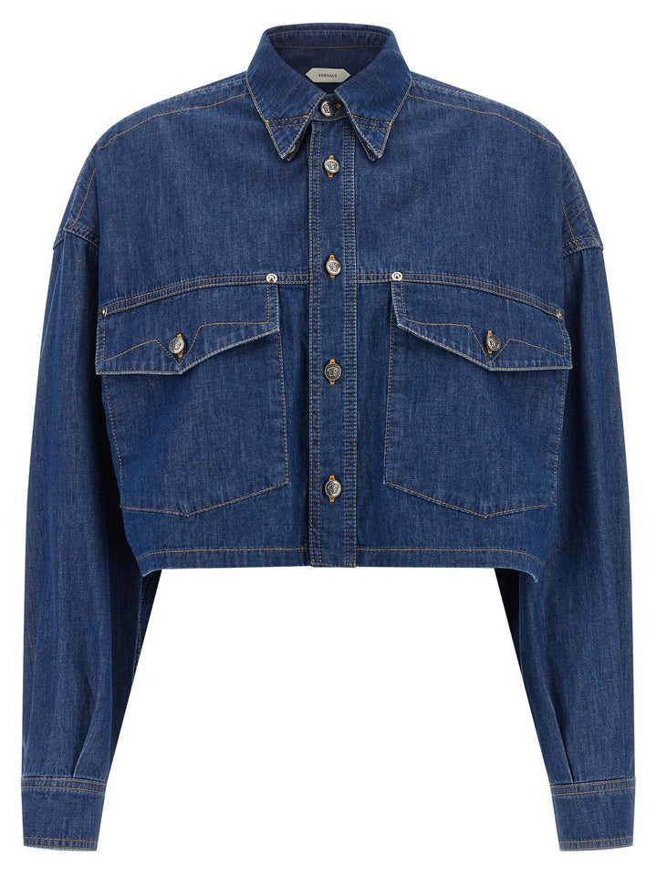 Versace Cropped Shirt Shirt and Blouse - Blue | 92c5f661de08c29c33eca0f729d8d9216f728bdf