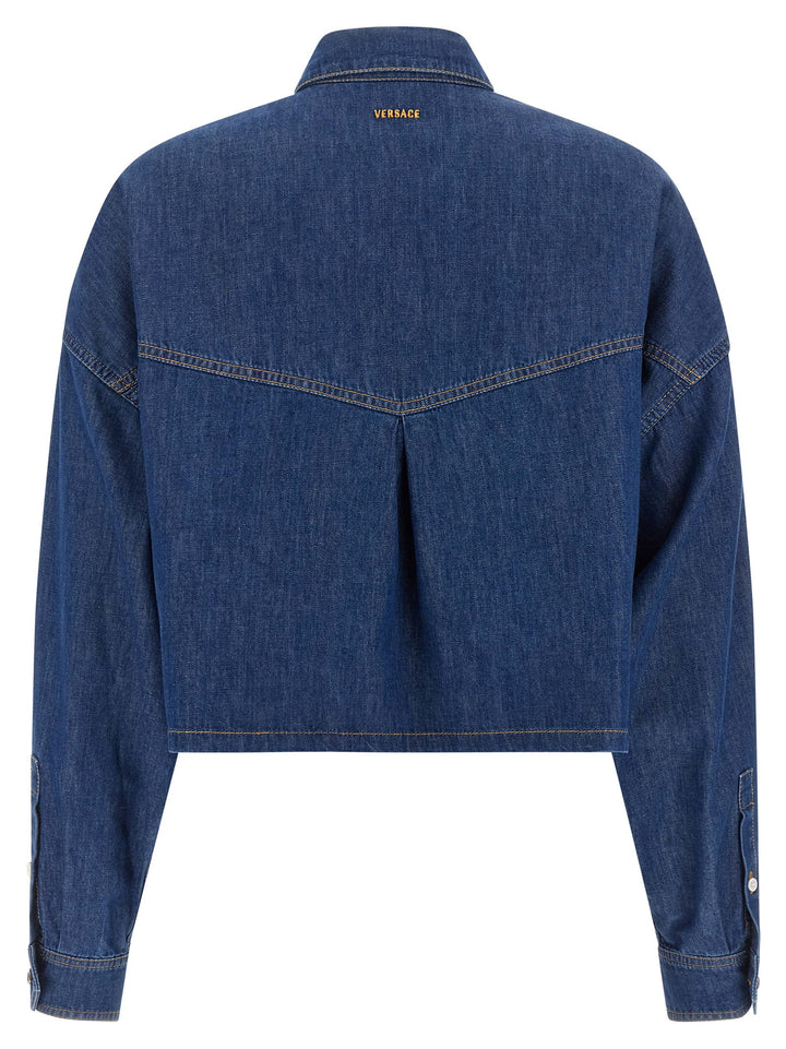 Versace Cropped Shirt Shirt and Blouse - Blue | 431af0f5ee519b9bd449207d596c4b7bb2dda8fc