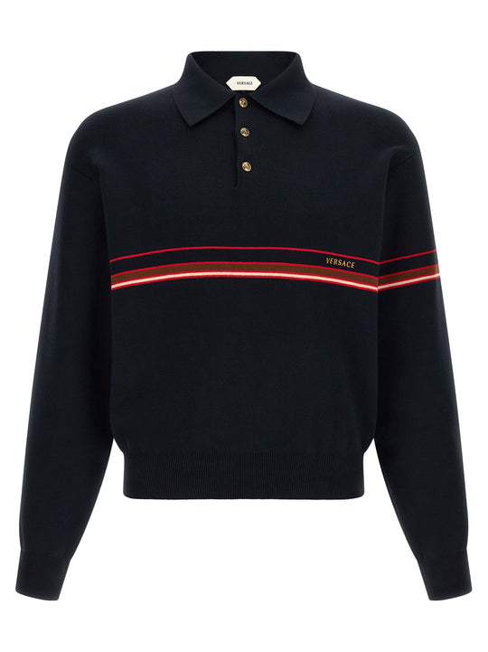 Inlaid Striped Shirt Polo Blue