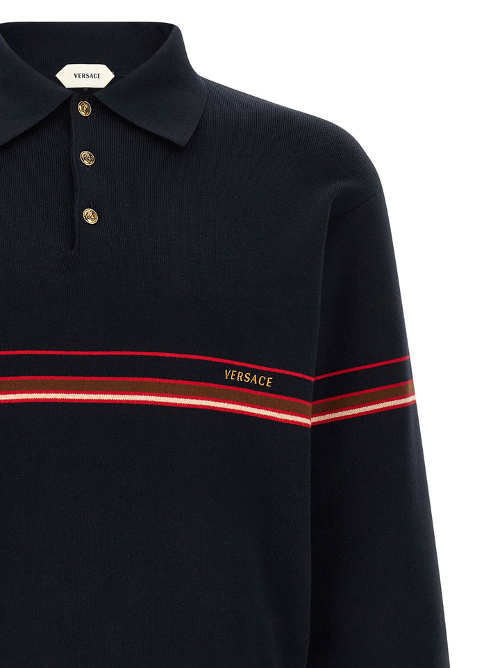 Versace Inlaid Striped  Shirt Polo - Blue | bb659b0d68173f728f1b86dc4e2729b77e63fae2