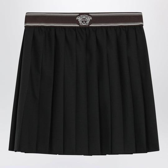 Black Wool And Mohair Pleated Mini Skirt