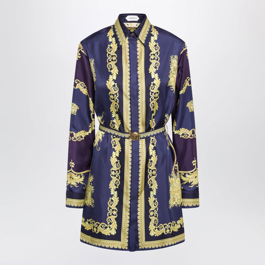 Eggplant Chemisier Mini Dress With Baroque Print