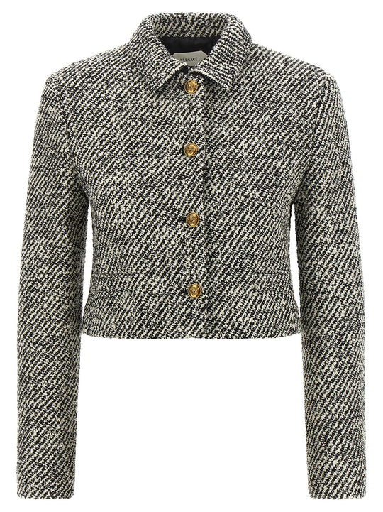 Bouclé Wool Blend Blouson Jacket Blazers White/Black
