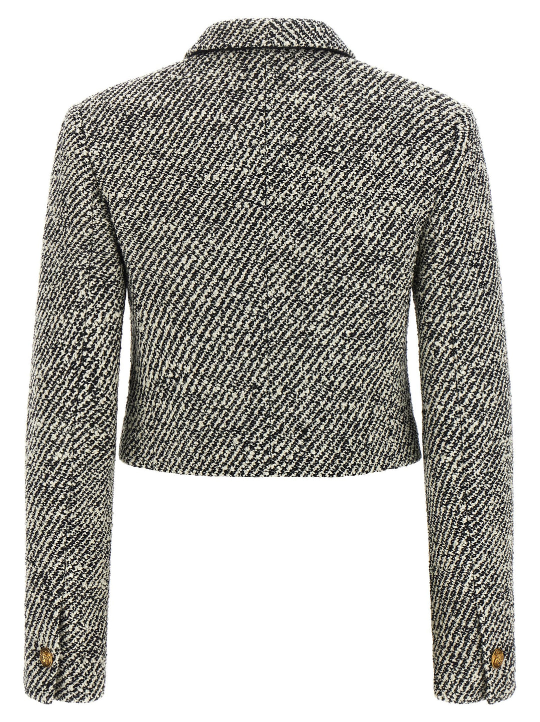 Versace Bouclé Wool Blend Blouson Jacket BlazerS - White/Black | ca60d03ef5406972c28cf248d16f5b6441d24978