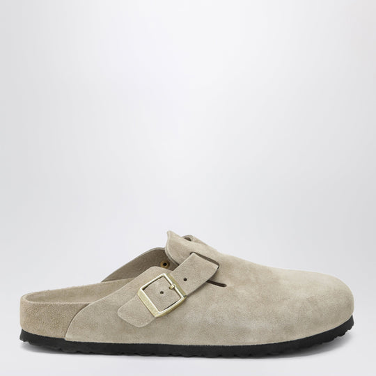 Boston Exquisite Suede Clogs In Taupe