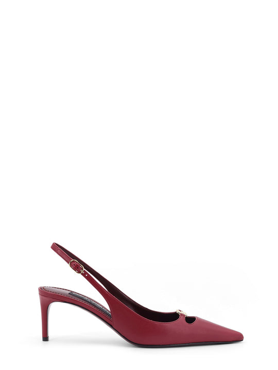 Leather Decolletè Slingback With Metal Logo