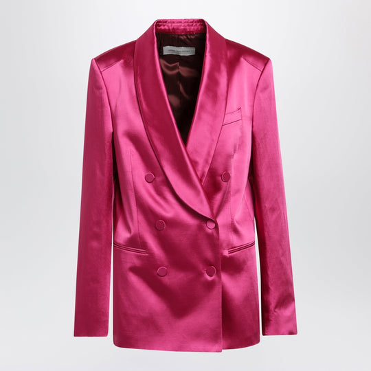 Fuchsia Double-Breasted Satin Jacket