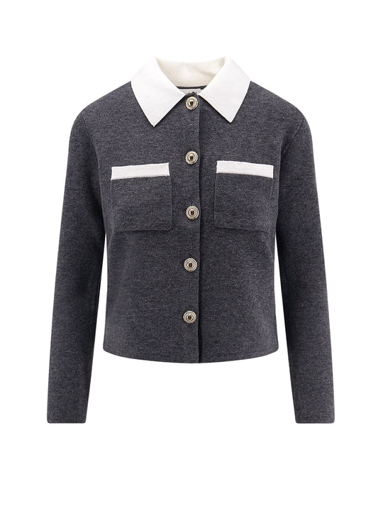 Wool Blend Cardigan With Contrasting Collar