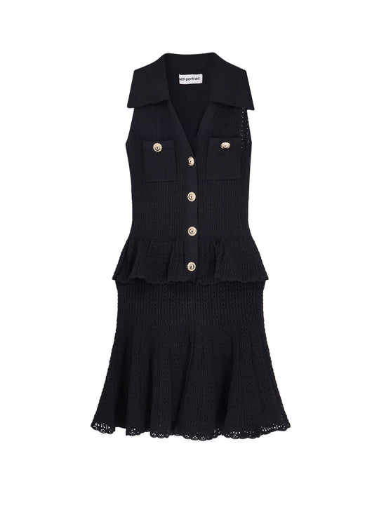 Perforated Knit Dress With Jewel Buttons