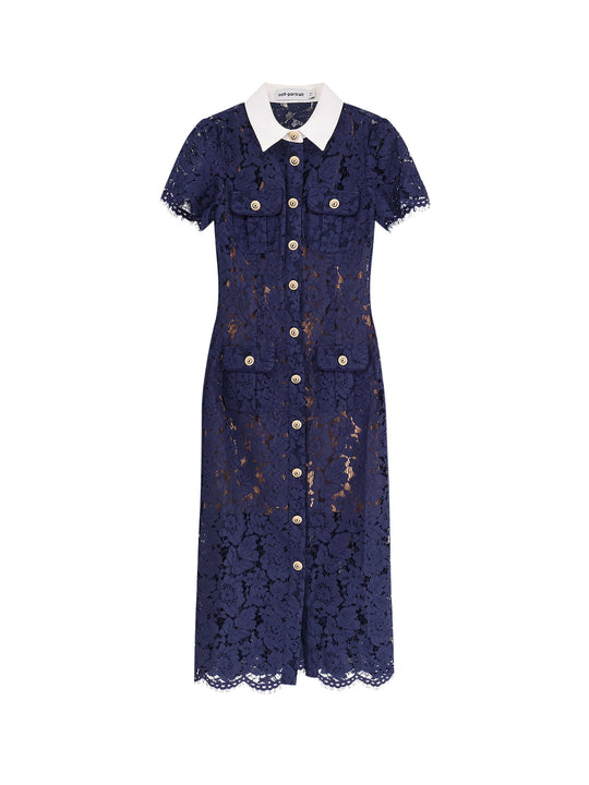 Lace Midi Dress With Jewel Button