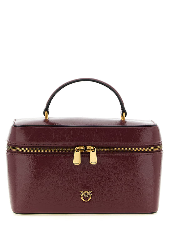 Crumpled Effect Leather Handbag Hand Bags Bordeaux
