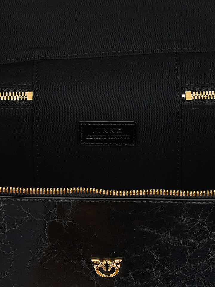 Pinko Crumpled Effect Leather Handbag Hand Bags - Black | 1fa72947d455904f8476f859e90205e8298fe13e