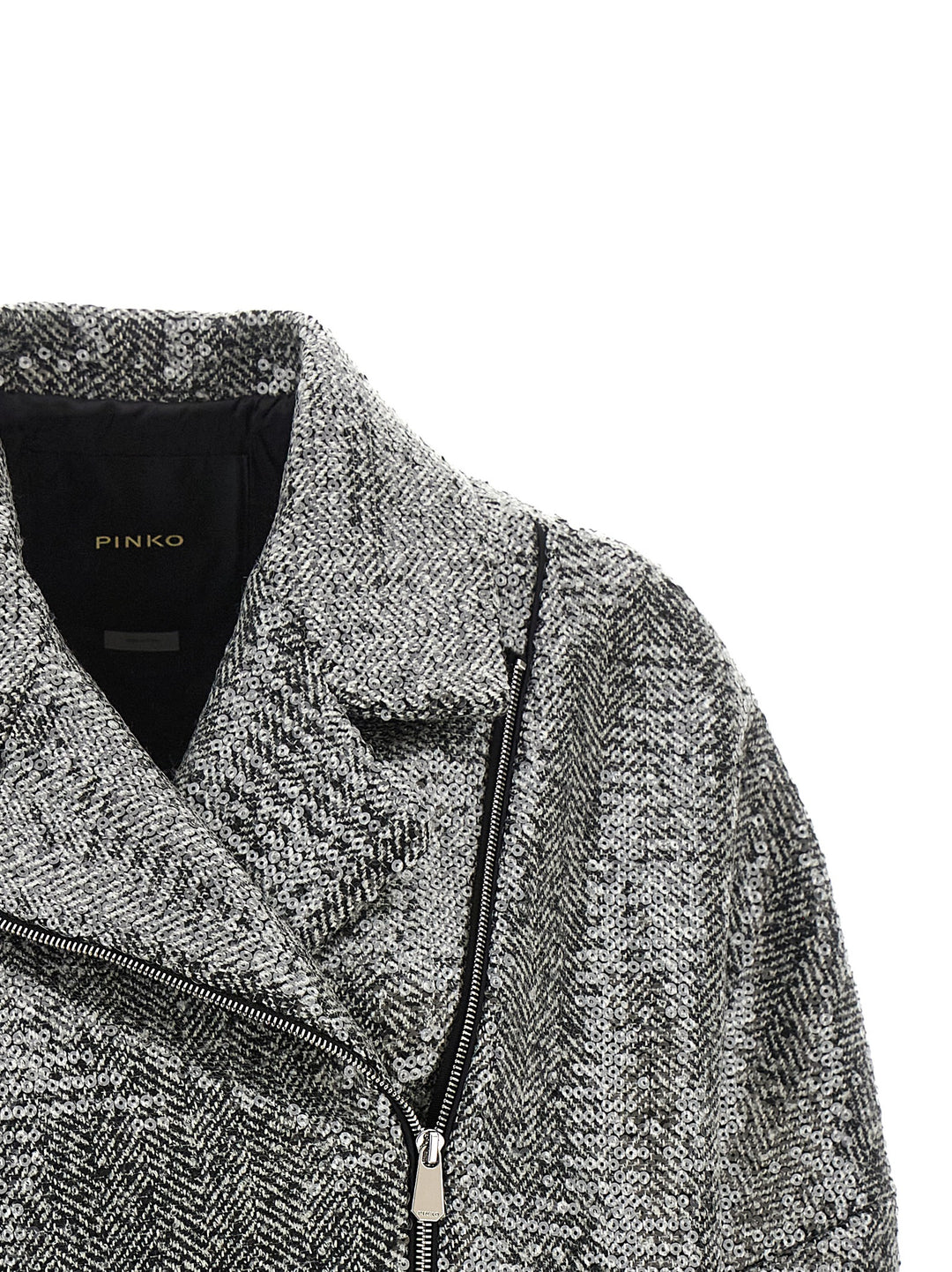 Pinko Sequin Caban Puffer Jackets - Silver | 0d25d214f139fdf485d399f69a12bac18c5df196