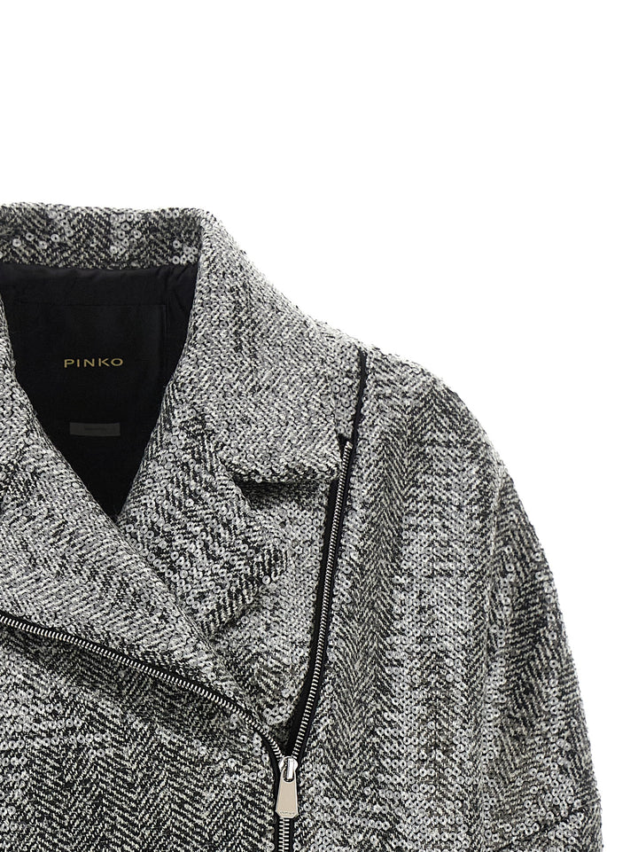 Pinko Sequin Caban Puffer Jackets - Silver | 0d25d214f139fdf485d399f69a12bac18c5df196