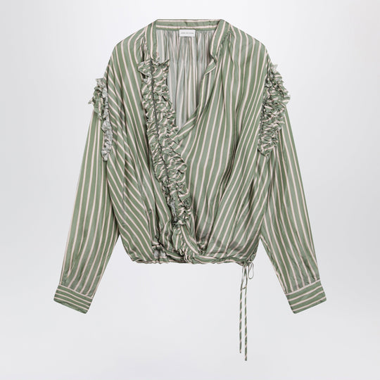 Green Striped Wrap Shirt In Cupro