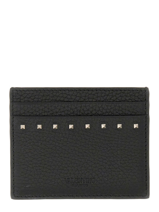 Garnet Calfskin "Rockstud" Card Holder