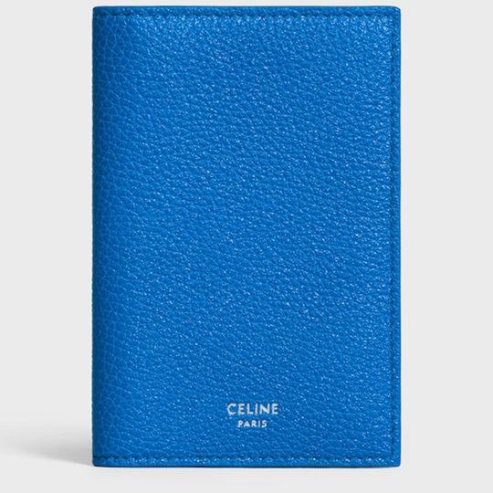 Vertical Card Holder In Deep Blue Grained Leather