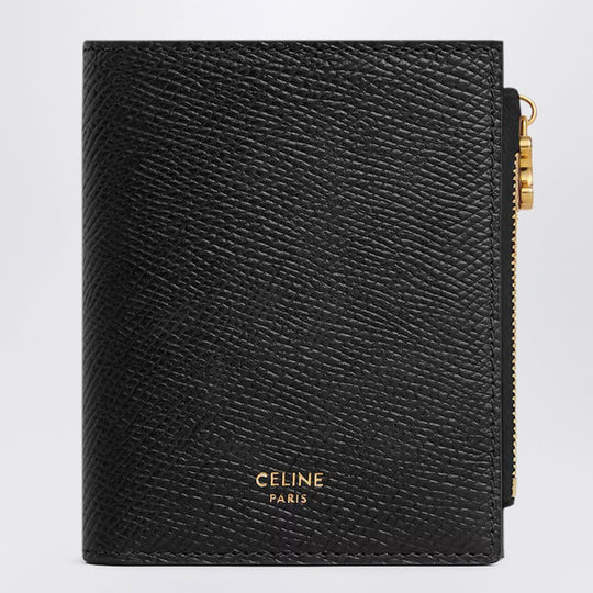 Compact Wallet Triomphe Charms In Grained Calfskin Black