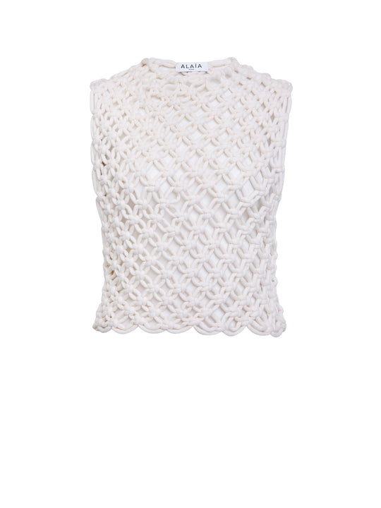 Square Cotton Blend Top With Macramé Workmanship