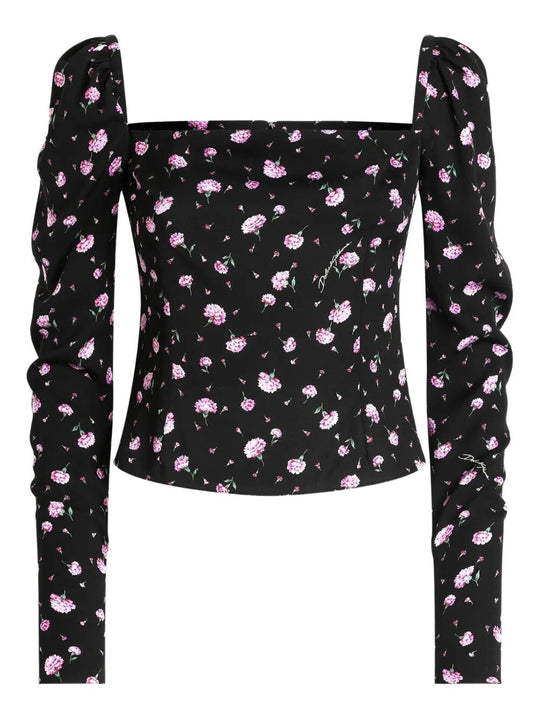 Carnations-Print Silk Top