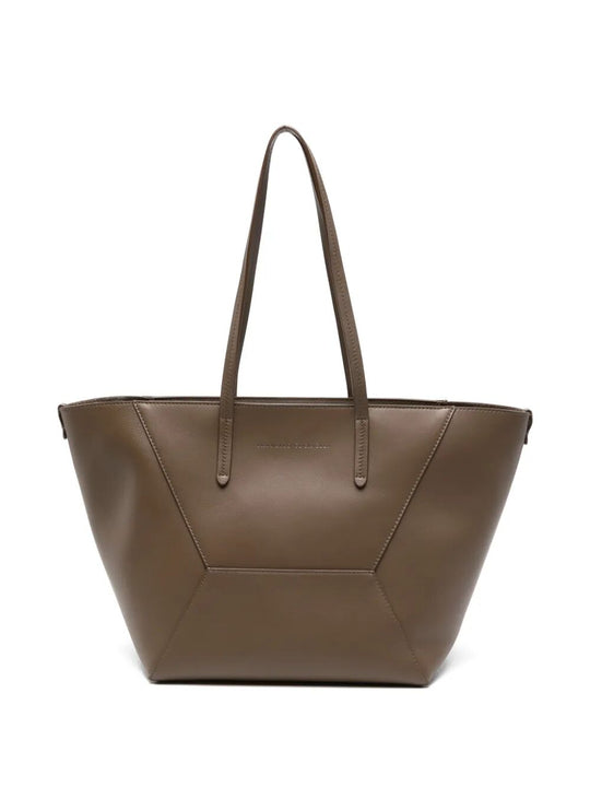 Leather Tote Bag With Pouch