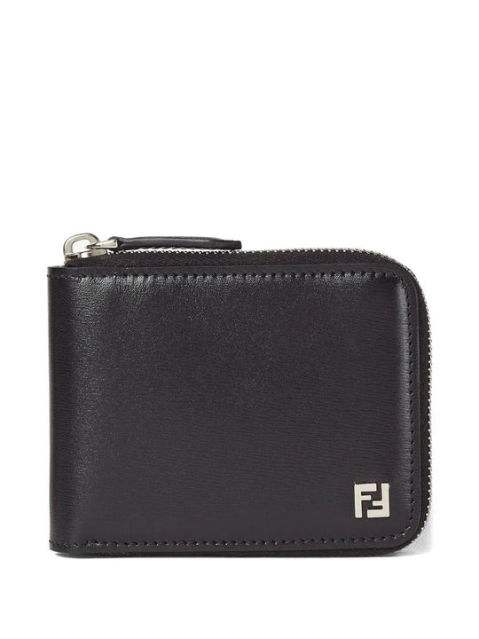 Leather Compact Wallet With Zip And Ff Logo