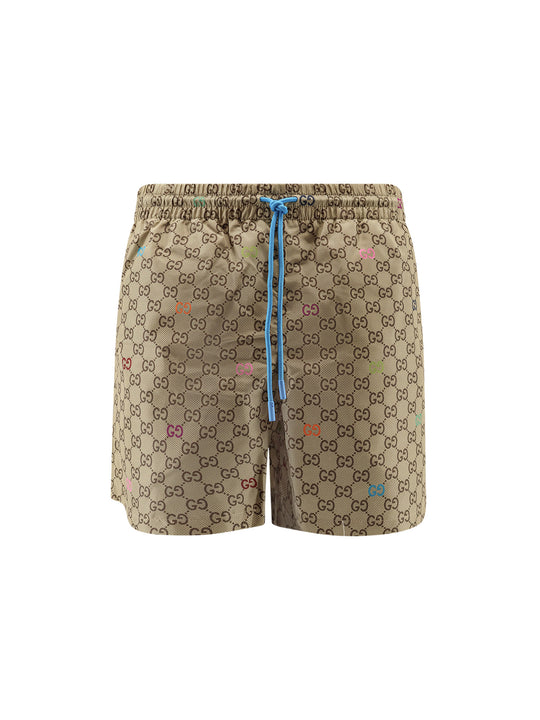 Nylon Swim Trunks With All-Over Gg Logo