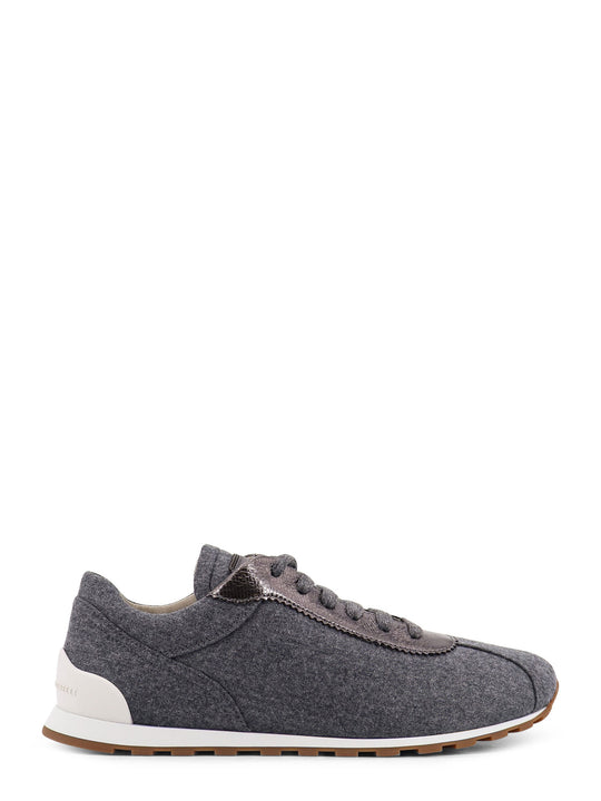 Low-Top Wool Flannel Sneakers With Leather Profiles