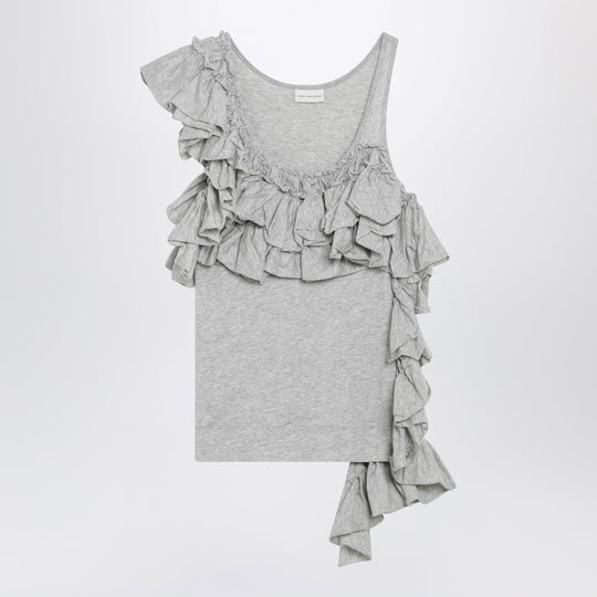 Grey Mélange Tank Top With Ruffles