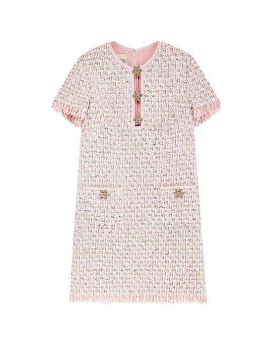 Embroidered Ribbon Tweed Dress