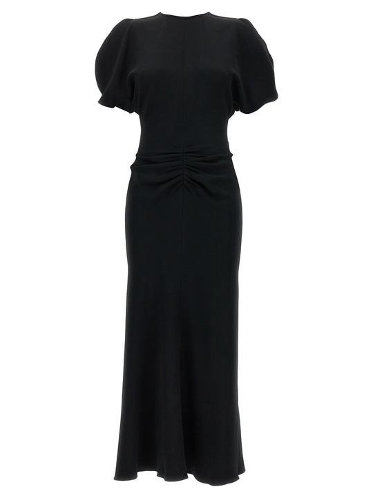 Gathered Waist Midi Dresses Black