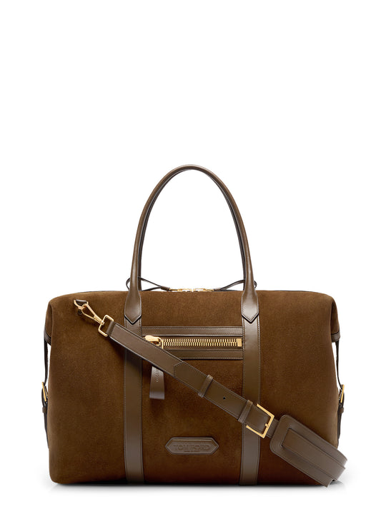 Suede Travel Bag With Leather Inserts