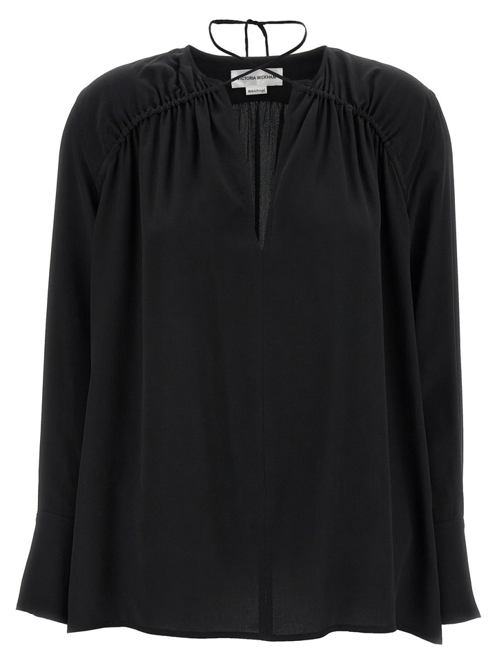 Victoria Beckham Gather Detail Tie Shirt and Blouse - Black | 9c356018394b665324005d54bda1c09b19753565