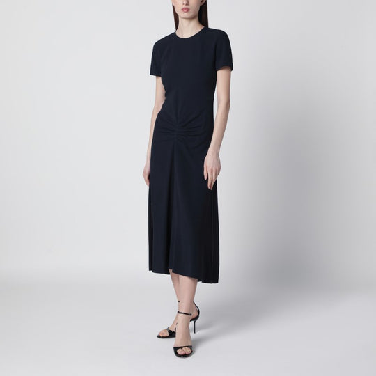 Blaire Dress With Gathered Waist In Navy Blue