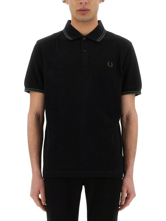 Cotton Pique Polo Shirt With Double Stripe