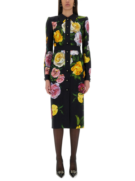 Peony And Rose Print Chemise Longuette Dress