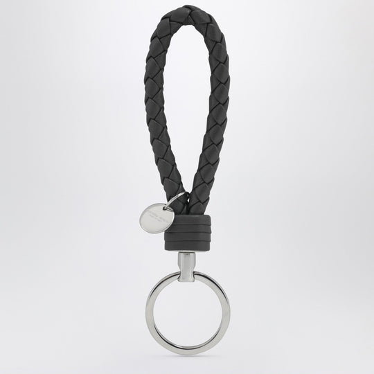 Grey Intrecciato Leather Key Ring