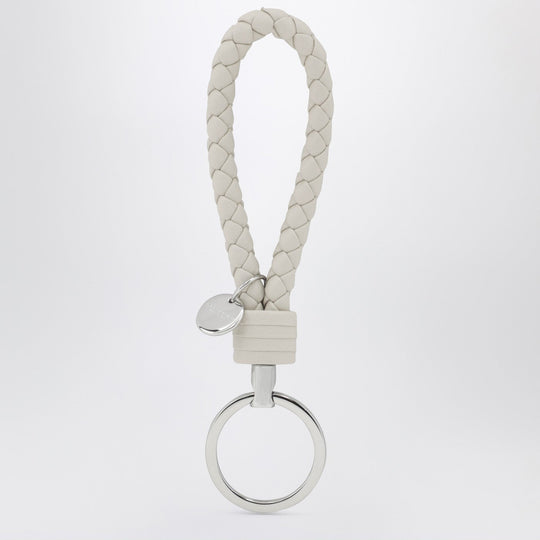 White Intrecciato Leather Key Ring