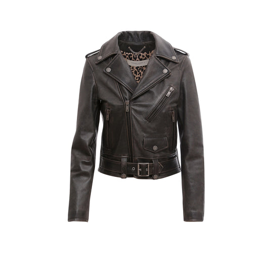 Slim Fit Destiny Lived-In Effect Leather Biker