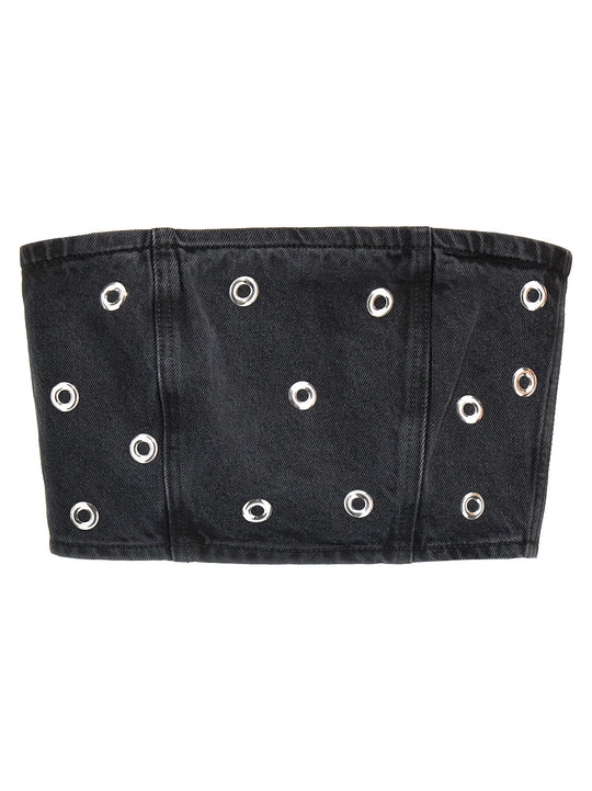 Studded Denim Tops Black